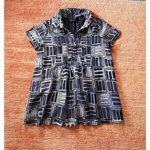 Context Silk Blend Blouse Size S Geometric Print Pleated Front